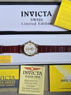 NEW - Invicta Limited Edition Gold-Tone Watch with Burgundy Leather Strap